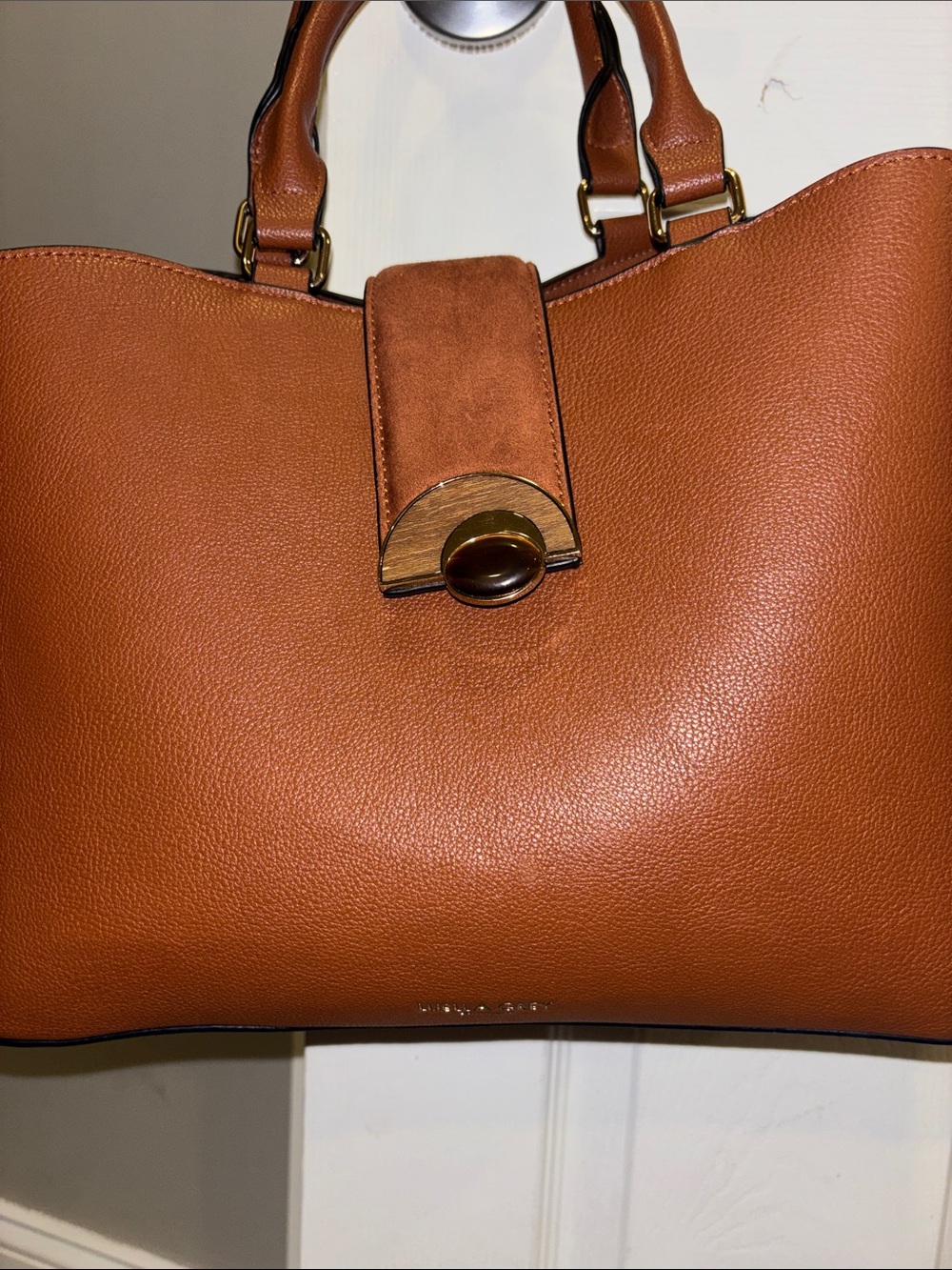 New ~ Luella Grey London ~Brown Leather Top-Handle Structured Bag Snake Detail